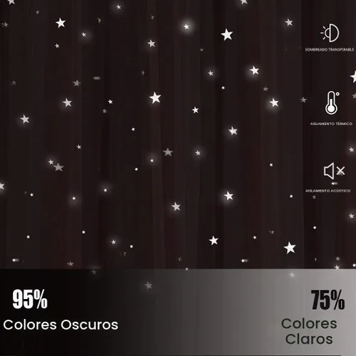 Vista 2 de UNISTAR - 2 paneles de cortinas opacas y transparentes con estrellas para dormitorio de niñas, niños, habitación de bebé, cortinas de doble capa