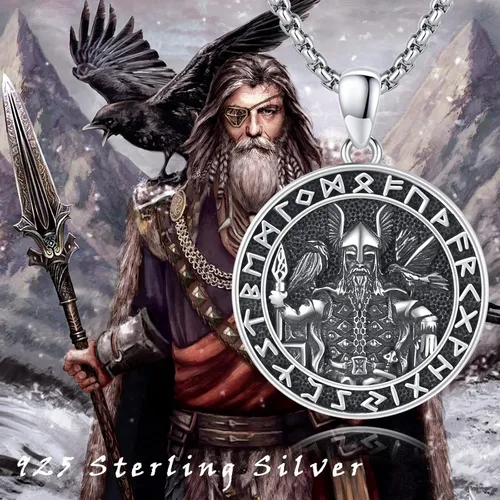 Vista 2 de Brisskaari Joyería vikinga para hombre, collar con colgante de plata de ley 925, colgante de amuleto redondo vintage con runa nórdica, cadena