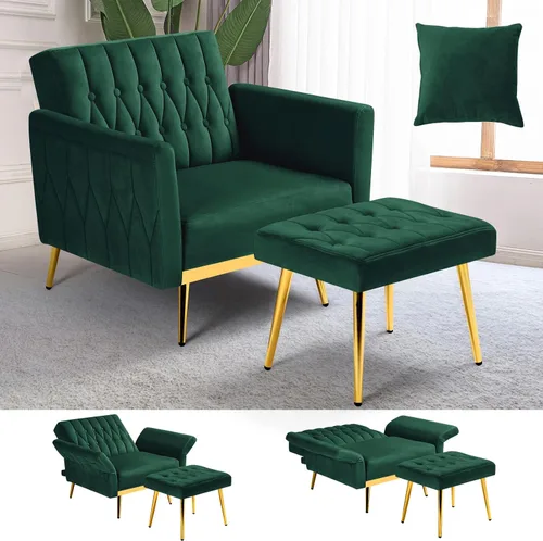 Vista 20 de Silla decorativa de terciopelo con otomana y respaldo ajustable