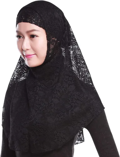 Vista 2 de Elegante encaje musulmán Cap Turbante Hijab bufanda conjunto islámico cubierta completa cabeza bufanda sombrero