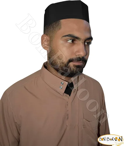 Vista 5 de 1 unids egipcio kufi koofi topi imam sombrero liso negro oración musulmán islámico islámico hombre superior simple diseño tela calavera ceremonia