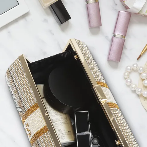 Vista 3 de Bolso de mano con diamantes de imitación para mujer, bolsos de noche de cristal, monedero con diamantes brillantes para bodas y fiestas, gold1