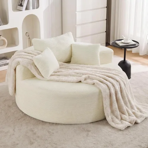 Vista 13 de WUTUTUEE Silla Sofá de Piso Redonda de Gran Tamaño, Chaise Lounge Circular de Chenilla Comprimida, Sin Montaje, Silla de Barril Sin Huesos, Sofá