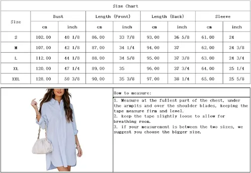 Vista 6 de chouyatou Vestidos casuales de manga larga a rayas lisas con botones para mujer