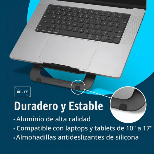 Vista 4 de Kensington Adjustable Aluminum Laptop Stand for Desk, Ultra-Slim Lightweight Foldable Portable Notebook Holder, Anti-Slip Silicone Tablet Mount for