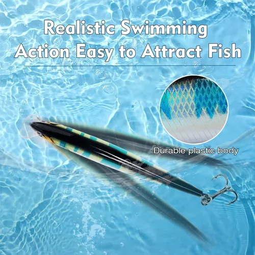 Vista 4 de Fishing Lure Kit, Bass Fishing Lures with Lifelike 3D Eyes, Slow-Sinking Lures, Surf Fishing Striper Bass Lures, Saltwater and Freshwater Fishing