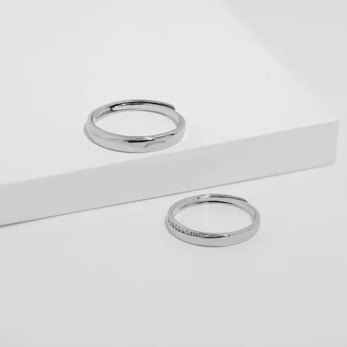 Vista 2 de Meissa 2 anillos de pareja para hombres y mujeres de plata de ley 925, anillos de boda anchos, tamaño ajustable, anillo de promesa a juego, anillos
