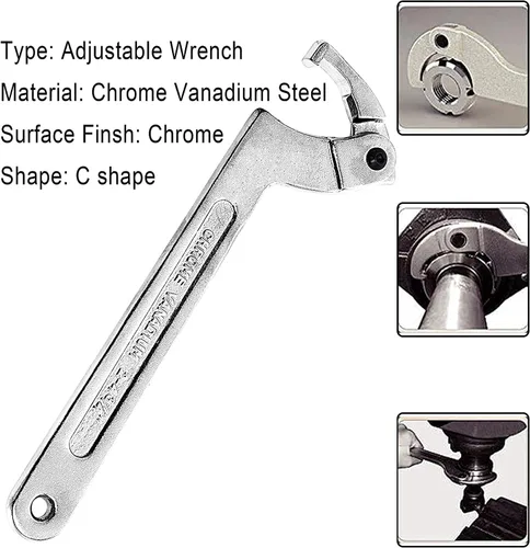Vista 5 de Utoolmart Herramienta de llave C, 3/4-2 pulgadas (0.748-2.008 in) llave de gancho ajustable de cromo vanadio (nariz redonda), 1 unidad