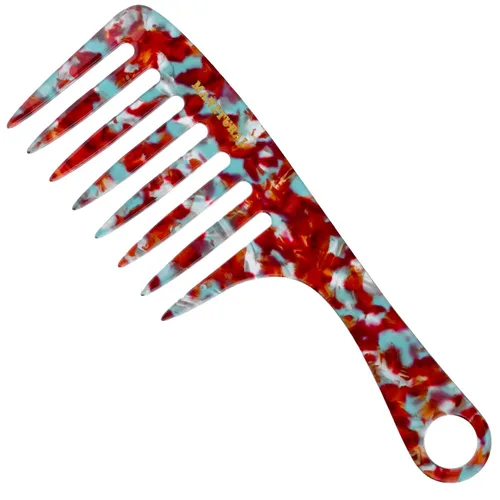 Vista 18 de D1 Peine de mango de dientes anchos para cabello rizado Eleva, conserva el rizo, suaviza el cabello. Peine de acetato (morado brillante)