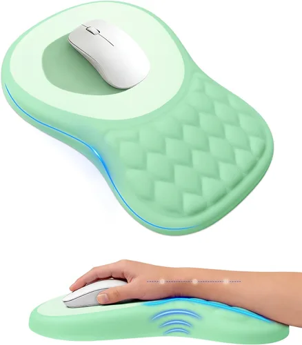 Vista 14 de Alfombrilla de mouse ergonómica con reposamuñecas, soporte de espuma viscoelástica con diseño de pendiente, superficie de licra lisa, base