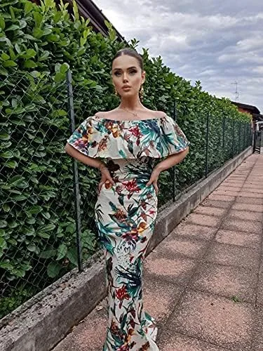 Vista 3 de Happy Sailed - Vestido de punto, estilo metálico, fruncido, con hombros descubiertos, para fiesta de noche, cóctel