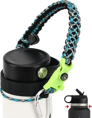 Vista 12 de Asa de cuerda de paracaídas para botellas Hydroflask 2.0 de boca ancha y estándar, con nuevo soporte de anillo de seguridad, 12oz - 64oz