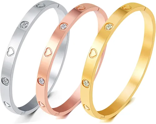 Vista 12 de Regalo de Navidad MVCOLEDY Jewelry - Pulsera chapada en oro o blanco con piedra de corazón de acero inoxidable con cristal para mujer