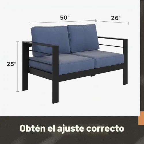 Vista 8 de Solaste Muebles de sofá de aluminio para patio, resistentes a la intemperie, azul Negro+Azul