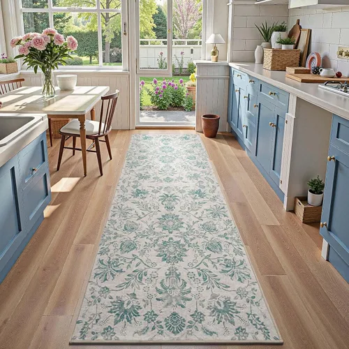 Vista 336 de jinchan Lima - Alfombra simétrica floral geométrica lavable, alfombra de entrada de medio círculo de 2 x 3, alfombra de media luna, suave y Azul