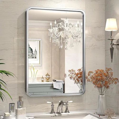 Vista 9 de Brightify - Espejo rectangular para pared de baño de 24x30 pulgadas con marco de metal negro, espejo moderno de tocador para baño, montaje vertical