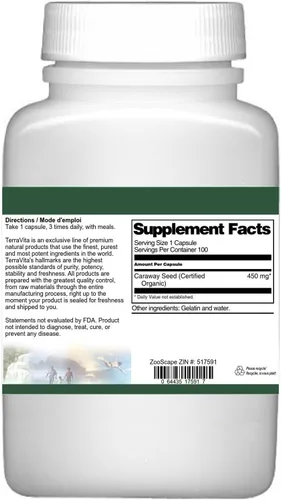 Vista 3 de Semilla de alcaravea (Orgánica Certificada) - 450 mg (100 Cápsulas, ZIN: 517591)