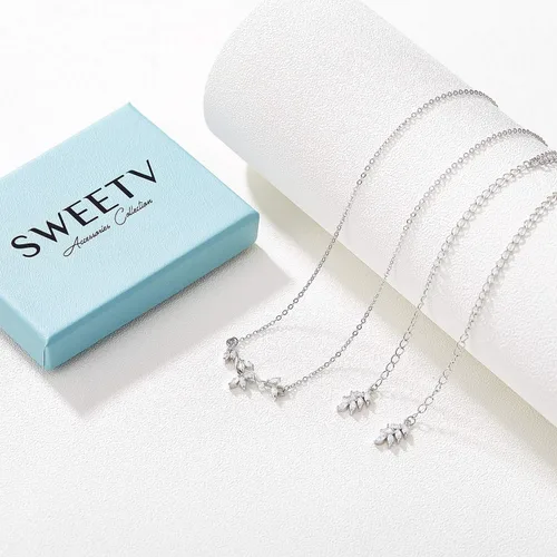 Vista 8 de SWEETV Collar de cristal para novia de boda para novias, collar con colgante de espalda delicada de vid de circonita cúbica para mujer, regalo