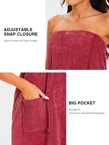 Vista 4 de Toalla de baño para mujer, bata de baño ajustable para el cuerpo, bata de baño, Rojo vino