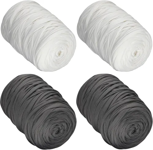 Vista 10 de 400g de hilo de tela elástica para tejer con ganchillo para DIY, 119 metros de hilo de espagueti grueso para tejer para proyectos de bolso, cesta