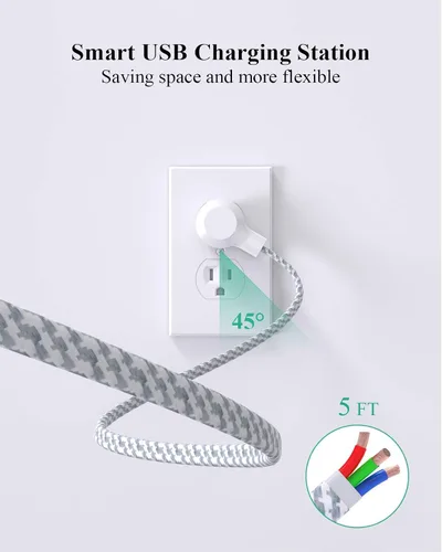 Vista 8 de Paquete de 2 regletas protectoras contra sobretensiones, 6 tomas, 4 puertos USB (2 USB C) cables de extensión de 5 pies de largo, tira de salida
