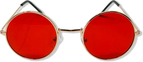 Vista 10 de Lentes de sol de John Lennon para fiesta. Lentes de sol redondos, hippie, con lentes de colores. Marco negro con lente azul
