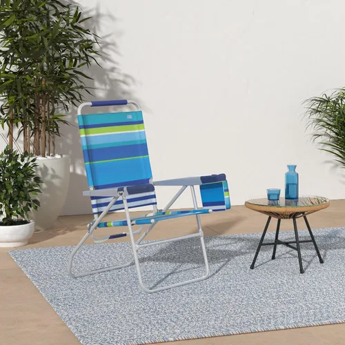 Vista 2 de Rio Brands Silla plegable de 17" de altura extendida con 4 posiciones para playa, camping y jardín, color azul/blanco/verde