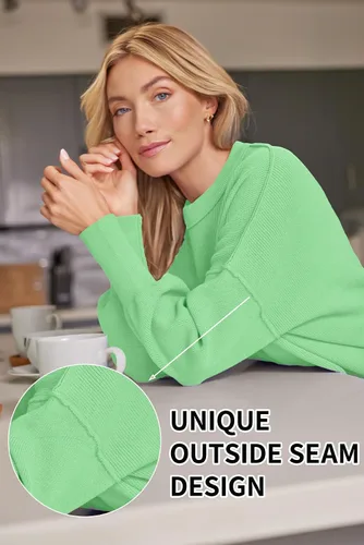 Vista 182 de Lillusory - Suéter extragrande con mangas de murciélago y cuello redondo para mujer, prenda moderna de otoño de tejido de punto sin botones