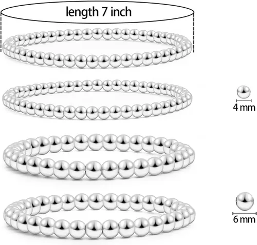Vista 2 de Pulseras de cuentas de oro para mujer, juego apilable de bolas de cuentas, pulsera elástica elástica chapada en 14 quilates, joyería delicada