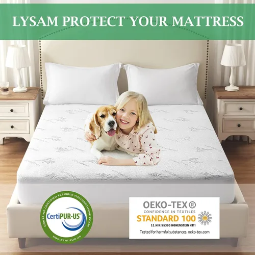 Vista 4 de Lysam Protector de colchón King, funda de colchón refrescante impermeable, 76 x 80 pulgadas, funda de cama silenciosa, transpirable, suave, lavable
