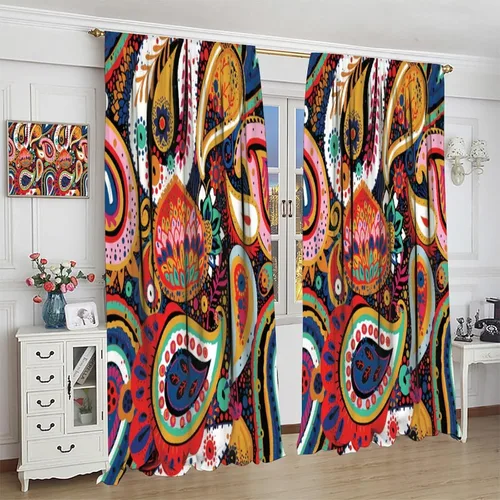 Vista 94 de Cortinas opacas con estampado de flores de cachemira, estampado de cachemira sobre fondo blanco, para decoración del hogar, cocina, restaurante