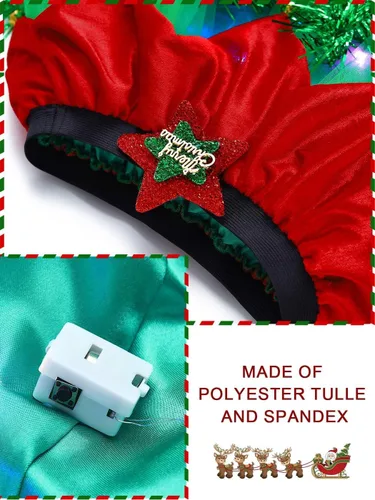 Vista 4 de Kakaco Juego de tutú de Navidad para niñas con diseño de reno rojo, diadema de Navidad, tutú de tul para niñas