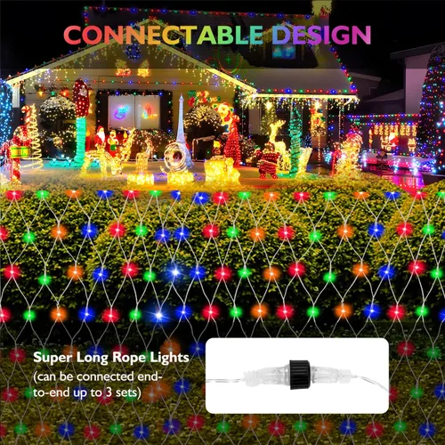 Vista 4 de Luces de Navidad para exteriores, 360 luces LED resistentes de red de Navidad, 12 x 5 pies, 8 modos de luz, luces de decoración de Navidad
