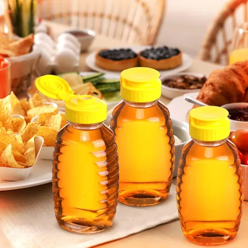 Vista 5 de Didaey 48 frascos de miel de 16 onzas con tapas, botellas de miel exprimibles a granel, recipiente de plástico transparente para miel, dispensador