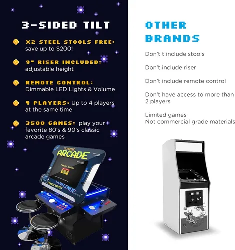 Vista 5 de Creative Arcades - Máquina arcade de cóctel de grado comercial de tamaño completo con elevador 2 jugadores 3500 juegos Pantalla de elevación