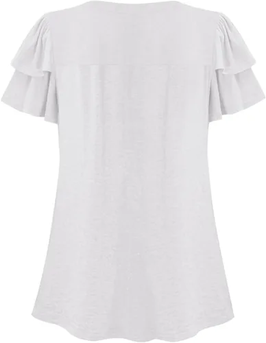 Vista 5 de Blusas para mujer, elegantes, casuales, de verano, de manga corta, plisadas, holgadas, suaves, cómodas, de moda a01 blanco