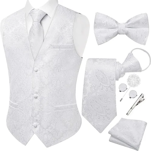 Vista 30 de DiBanGu Conjunto de chaleco de traje de cachemira y corbata preatada para Dorado y Negro