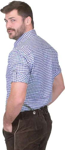 Vista 3 de Dirndl Trachten Haus Camisa de manga largamanga corta con botones a cuadros azules alemanes