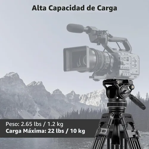 Vista 6 de Cayer Cabezal fluido de video K10 Pro con base plana de 2.953 in, arrastre panorámico ajustable y mango telescópico, cabezal fluido de trípode