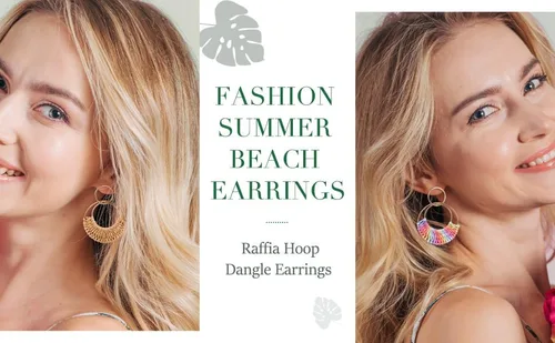 Vista 5 de Aretes colgantes de rafia de verano bohemios para mujer, estilo bohemio, rafia, trenzados, de paja de mimbre, redondos, ligeros, para fiesta