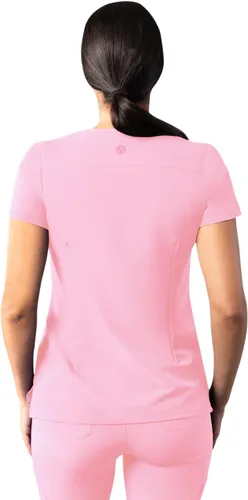 Vista 2 de Adar Addition - Ropa quirúrgica para mujer, moderna camiseta médica con cuello en V Rosa suave