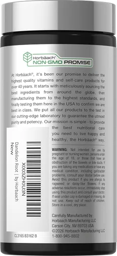 Vista 3 de Horbäach Suplemento de raíz de diente de león 120 cápsulas Sin OMG, sin gluten