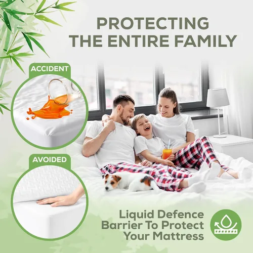 Vista 2 de Protector de colchón de lujo California King, protector de colchón 100% impermeable y parte superior de viscosa de bambú 100% Transpirable