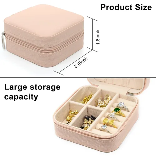 Vista 3 de Joyero pequeño estuche de joyería portátil de viaje para anillo dije aretes collar organizador de pulseras cajas de almacenamiento 1 unidad rosa