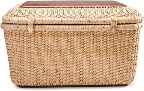 Vista 2 de Nantucket cestas, Rectangular tejido a mano de ratán cesta de almacenamiento con tapa para estantes y cajas para el hogar para organizador (L)
