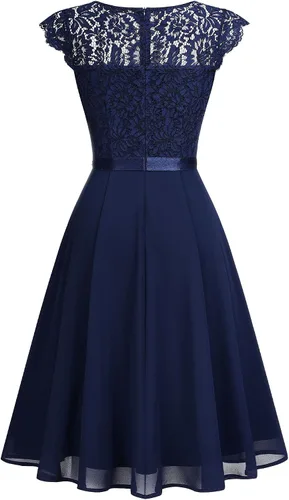Vista 4 de MISSMAY Vestido de fiesta formal con cuentas de encaje floral elegante para mujer