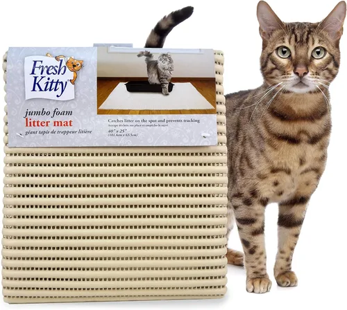 Vista 6 de Fresh Kitty Alfombrilla de espuma extragrande duradera, libre de BPA y ftalatos, resistente al agua, atrapa la arena de la caja, control
