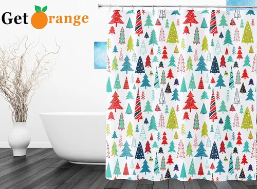 Vista 4 de Cortina de ducha con diseño de árbol de Navidad, acuarela, árbol de Navidad, invierno, vacaciones, tela de poliéster, cortina de ducha de baño, 72 x
