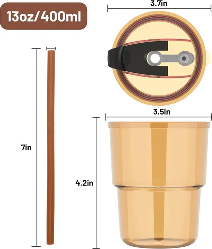 Vista 2 de Luxfuel Vaso Tumbler de Agua de Vidrio de 13 onzas con Pajita y Tapa, Tazas Reutilizables para Café Helado, Té Helado, Vaso Tumbler de Vidrio