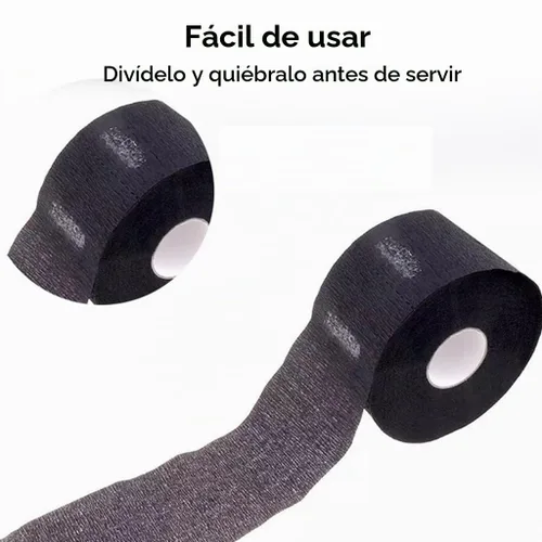 Vista 3 de Tiras de cuello de peluquero – 5 rollos de 500 piezas de papel negro, desechable y flexible para cortar el cabello, suministros de salón, resistente